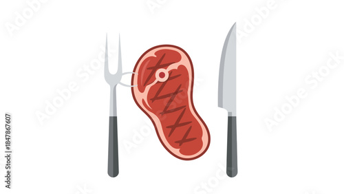 Steak fork and knife on white background