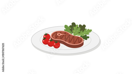 Steak with cherry tomatoes and lettuce on a plate
