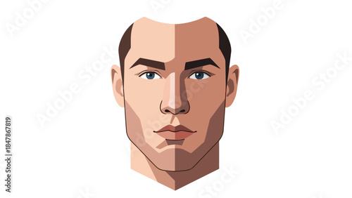 Stylized portrait of a mans face with sharp geometric features