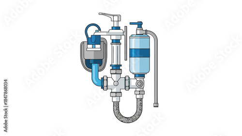 Technical illustration of a water filtration system