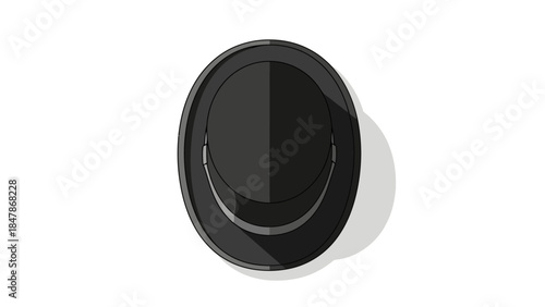 Topdown view of a black bucket casting a shadow