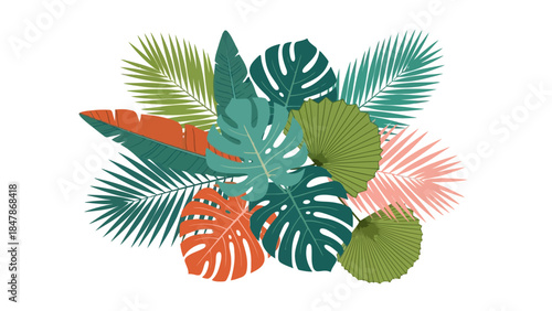 Tropical leaves in various colors and shapes