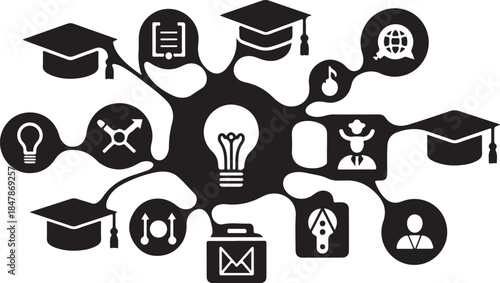 Education and business icons connected in a network