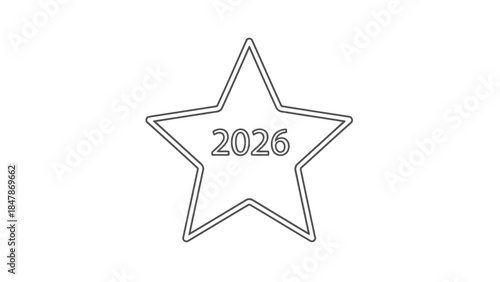 Outline star with year 2026 for future events and annual celebrations. isolated on white background, Vector