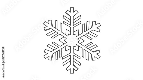 Stylized outline of a snowflake icon on a white background, winter graphic element isolated on white background, Vector