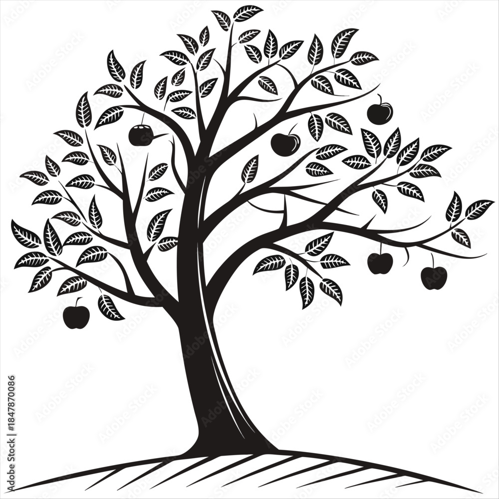 Obraz premium Simple apple tree logo linear art illustration graphics