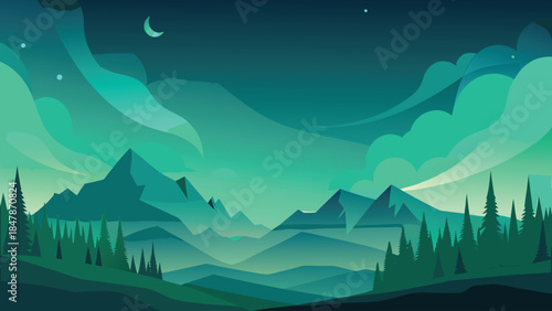 A stunning display of the aurora borealis fills the night sky with swirling green and purple hues..eps