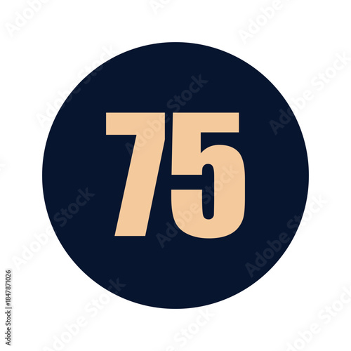 a number 75 on a blue background icon vector design