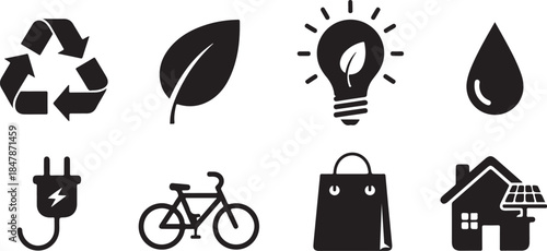 Eco friendly symbols for sustainable living and green energy