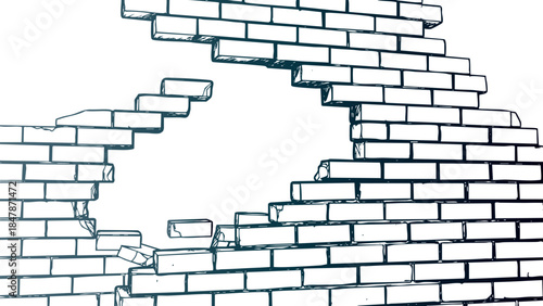 Broken dark blue brick wall revealing a mysterious black void symbolizing destruction or breakthrough moments