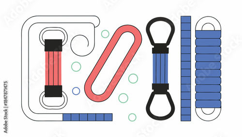 Stylized Resistance Exercise Tubes and Fitness Equipment Icons