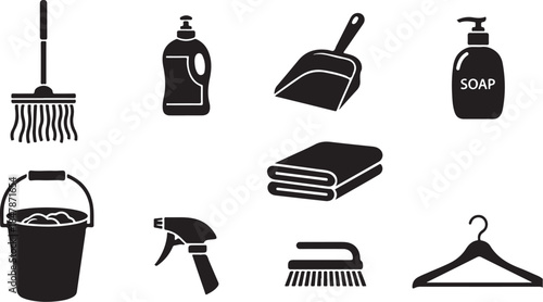Cleaning supplies and tools for a tidy space