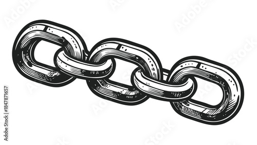 black and white image featuring a set of chains and links intertwined in a complex arrangement..eps