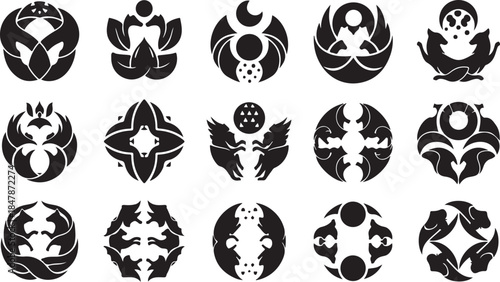 Collection of modern abstract black and white vector graphic icons