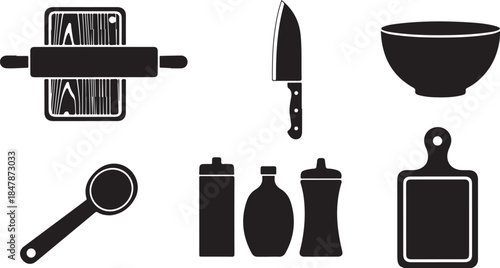 Kitchen utensils and tools for cooking and food preparation