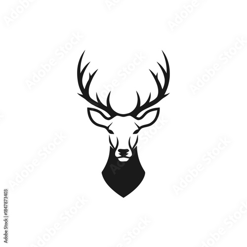 Majestic deer head with antlers in a striking black and white design.