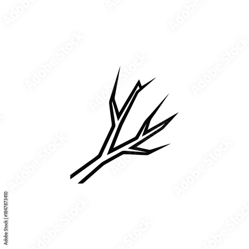 Minimalist Black and White Bare Tree Branch Icon Illustration.