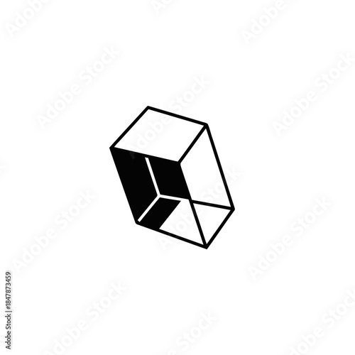 Minimalist black and white geometric prism shape on a clean background.