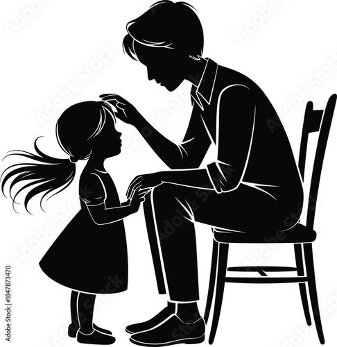 Silhouette of father touching daughter head sitting on chair family love art