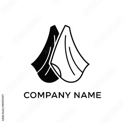 Minimalist black and white logo design featuring two draped cloths.
