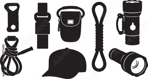 Camping gear icons for outdoor adventures