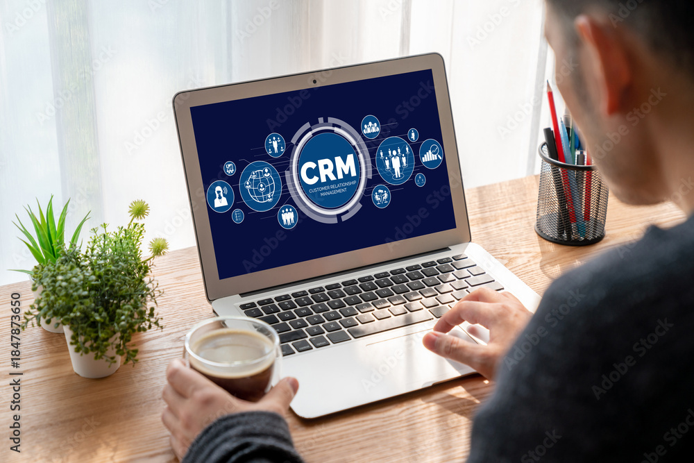 Fototapeta premium Customer relationship management system on modish computer for CRM business and enterprise