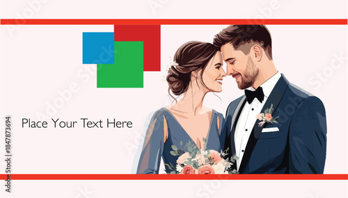 055-43-Wedding couple smiling, touching foreheads, symbolizing love and commitment on a template