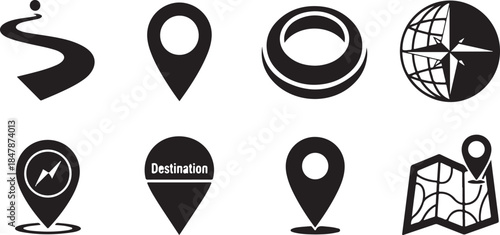 Navigation icons for mapping and direction
