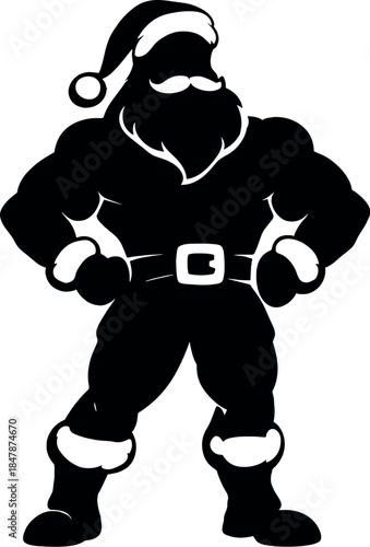 Vector illustration of Santa Claus silhouette with a muscular build