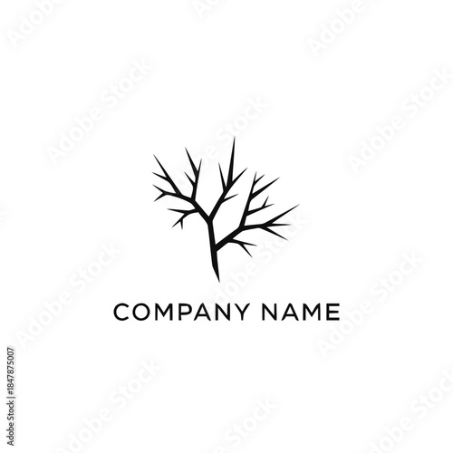 Minimalist black tree branch logo design on white background.