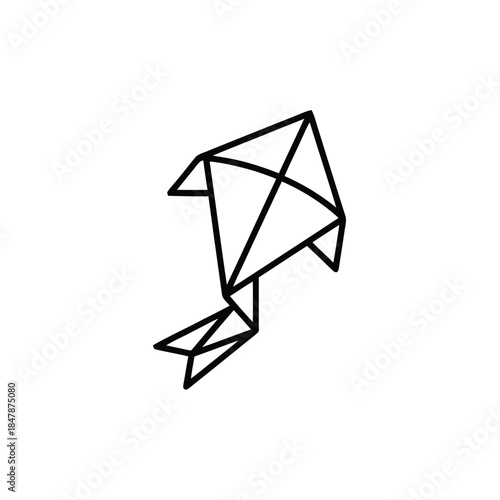 Minimalist geometric origami bird line art illustration.