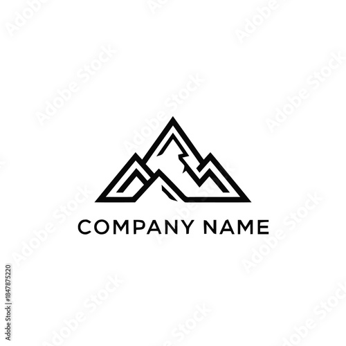 Minimalist mountain range logo design with clean lines and geometric shapes.