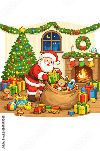 Santa Claus is in the room with New Year's gifts for children