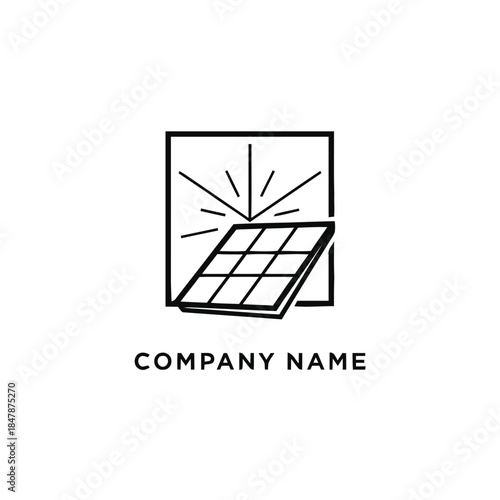 Minimalist solar panel and window logo design representing renewable energy solutions.