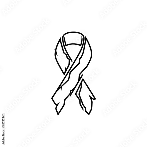 Simple black and white line art drawing of a ribbon symbol.