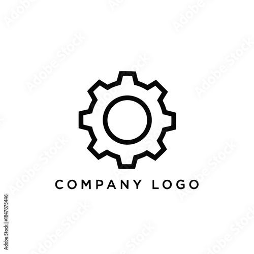 Simple black outline gear icon representing company logo.