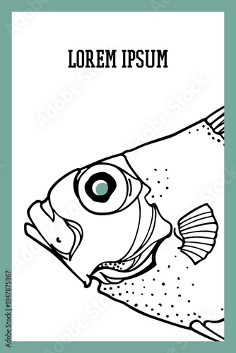 Vector card with hand drawn illustration of a deep sea fish Oreo Dory made in graphic style. Ink drawing, beautiful design elements. Perfect print for any business related to the fish industry.