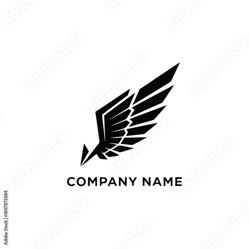 Stylized black wing logo design with sharp geometric lines.