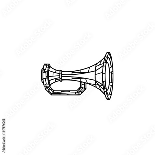 Wireframe drawing of a trumpet musical instrument.