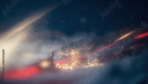 Abstract Christmas light-leak background with festive colors, glowing motion blur and cinematic haze on a dark backdrop, suitable as overlay or desktop wallpaper. AI Generated.