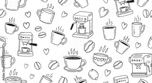 Coffee Cups and Machines Pattern