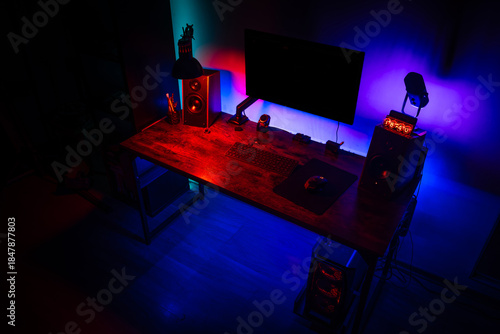 Desktop with nion backlight and acoustic speakers