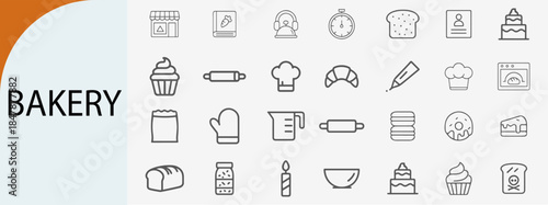 bakery icons set, minimal line vector design