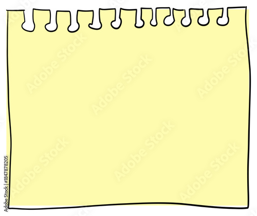 Hand drawn yellow notepad paper sheet with torn spiral edge doodle sketch vector illustration