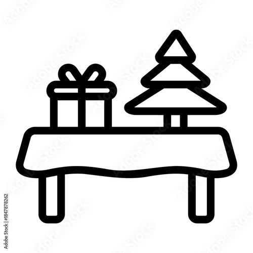 Christmas dinner table Line Icon