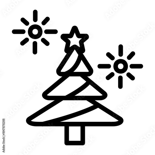 Firework christmas tree Line Icon