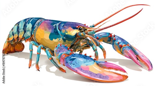 Vibrant rainbow lobster illustration on white background isolated for creative design