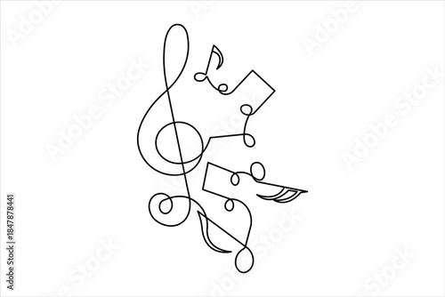Continuous music note design one line art drawing of music notation musical concept illustration