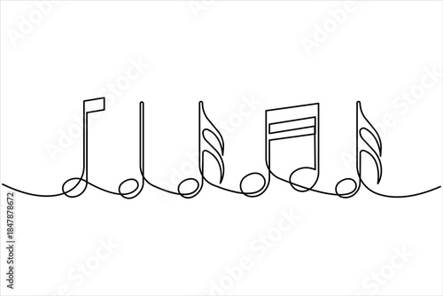 Continuous music note design one line art drawing of music notation musical concept illustration