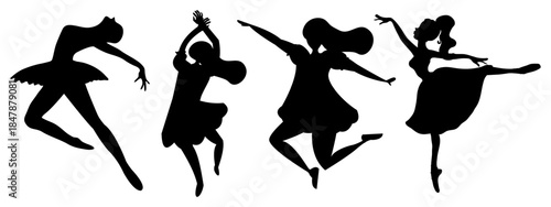 Dancing ballet vector illustration. Women dance silhouette. ballet dancer logo.